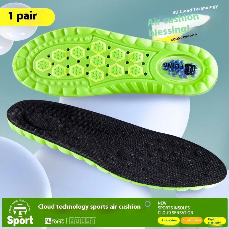 Green PU sports insoles with air cushion design and argy wormwood for shock absorption