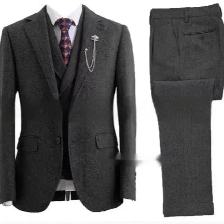 New men's casual three-piece suit in slim fit nylon fabric in brown colour
