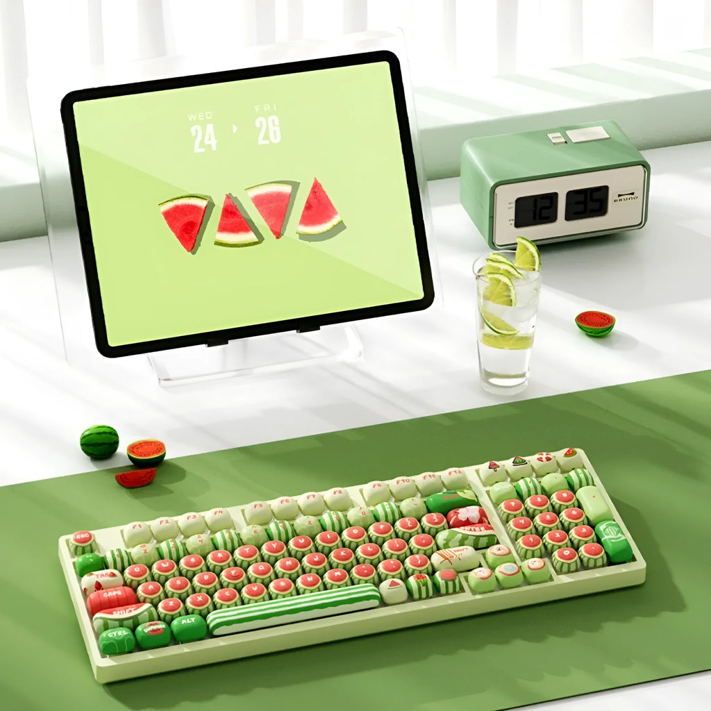 Watermelon theme mechanical keyboard key caps with blue colour and summer design on PBT plastic