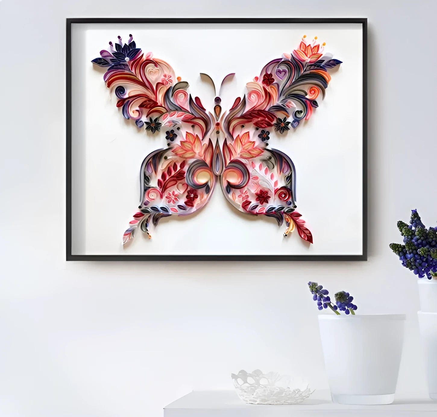 20 inch butterfly quilling illustration material pack with craft paper and tools in blue and pink