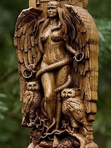 Synthetic resin Greek goddess statue measuring 9x3x22cm on a surface