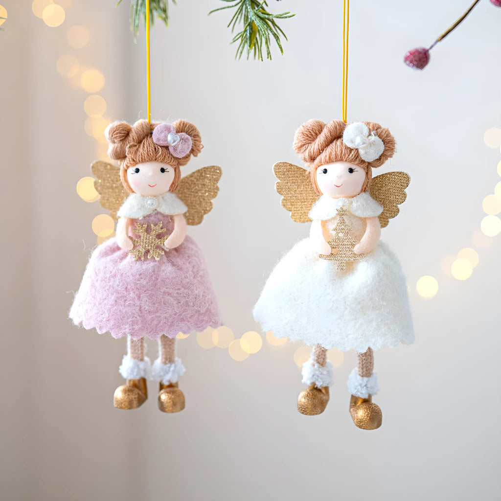 Pink and white cloth Christmas angel wings plush pendant ornament