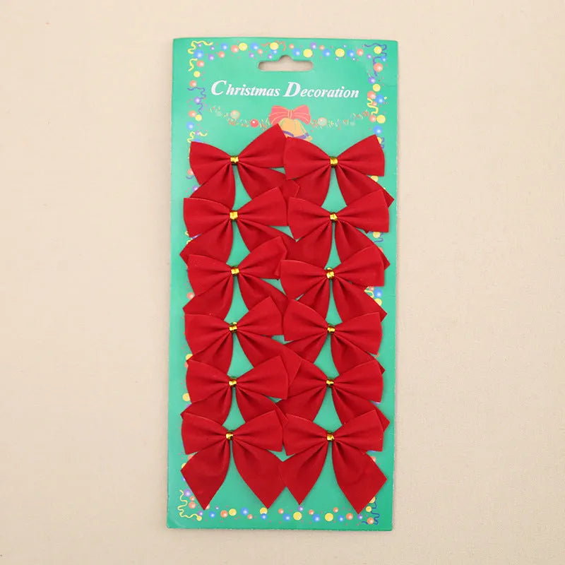 Red Christmas bow ornament made of polyester, 5 cm size, for tree or wreath decoration