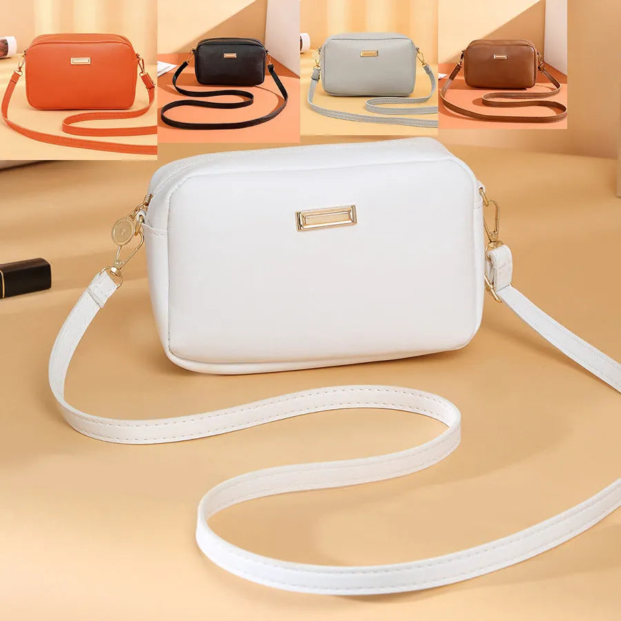 Square-shaped PU ladies' shoulder bag with a three-dimensional front pocket