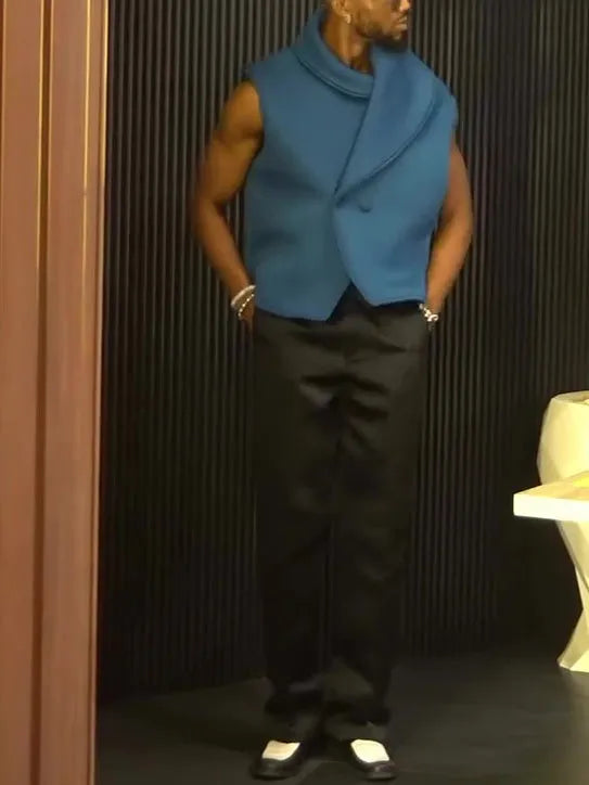 Men's plain polyester irregular collar vest in regular fit, available in sizes S to 2XL