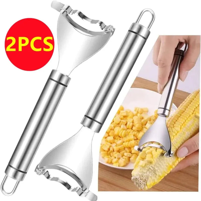Stainless steel corn planer with 18 cm blade on a kitchen counter