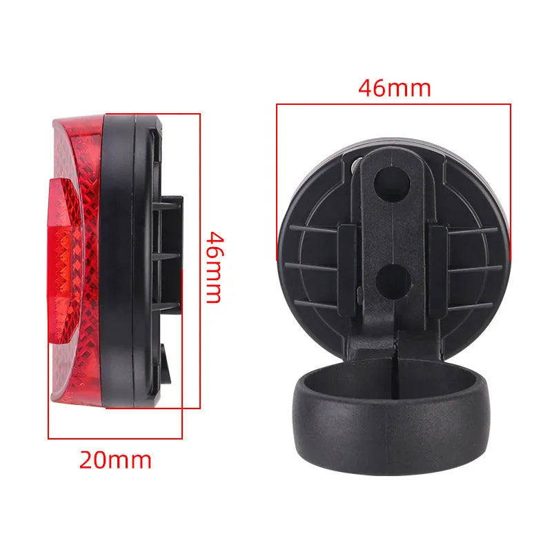 Red plastic positioning anti-theft taillight bracket attached to bicycle seat post