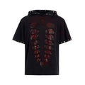 Black men's hooded short-sleeve t-shirt with all-over sequin coverage in loose fit