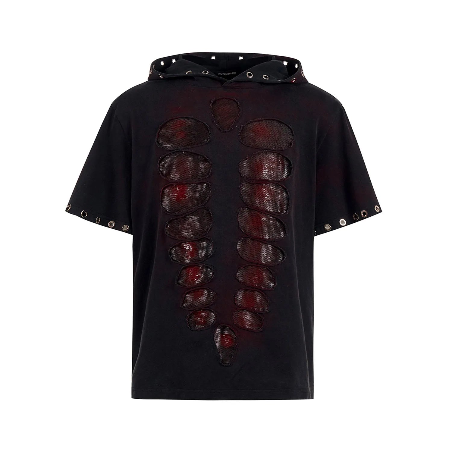 Black men's hooded short-sleeve t-shirt with all-over sequin coverage in loose fit