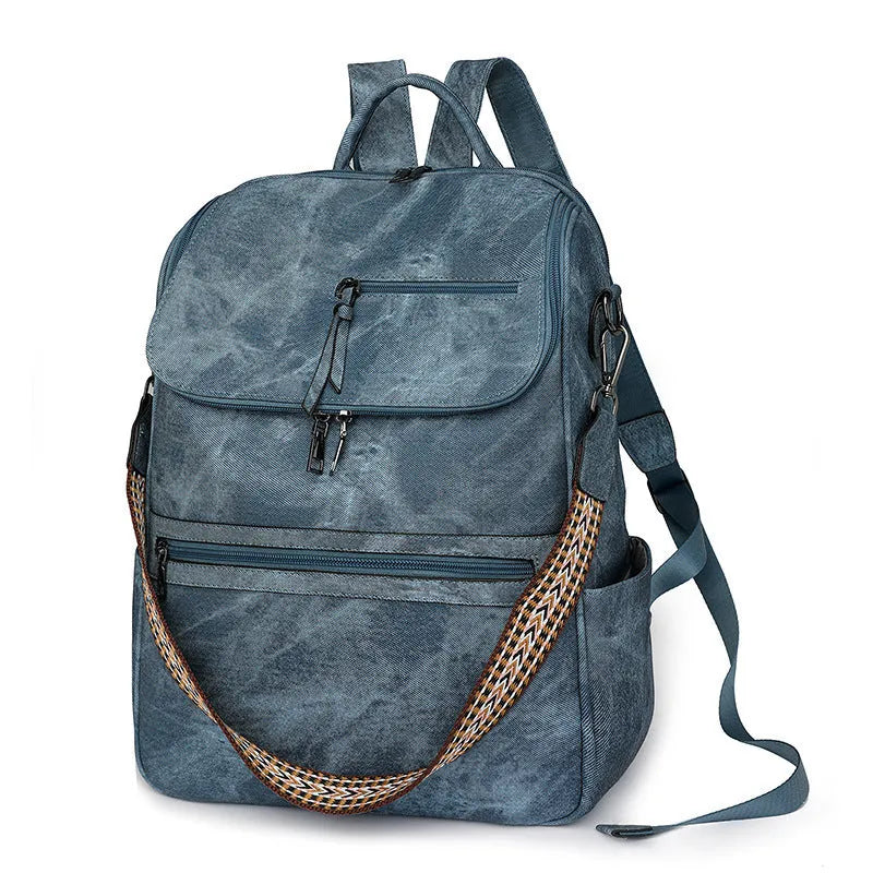 Retro style PU backpack with curved shoulder straps in one of six colour options