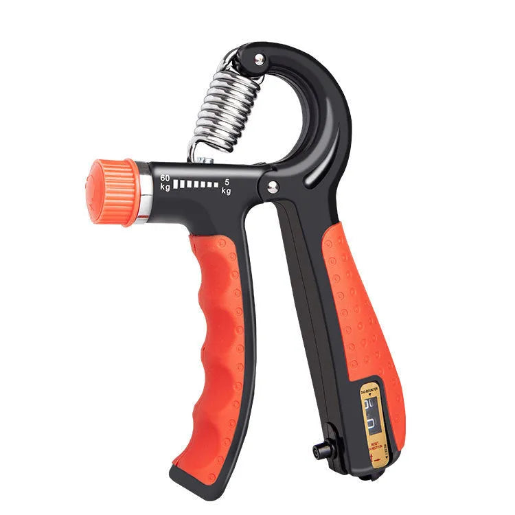 Adjustable counting gripper hand strengthener with PP body and TPR handles, black and red colour, 5-60kg resistance