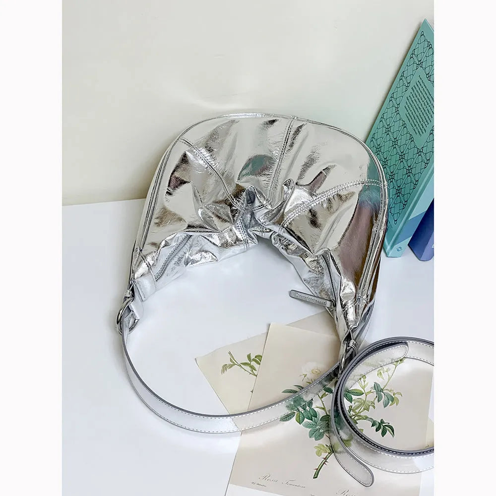 Women's first layer cowhide shoulder bag in dumpling shape with double straps, 40x12x21cm dimensions