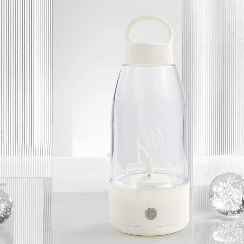 Automatic electric shaker bottle with USB charging, 350ml capacity, plastic construction, in cream white colour