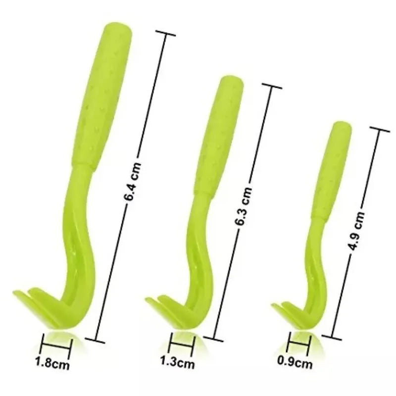 Three plastic tick removal hook tools for pets in blue or green colours