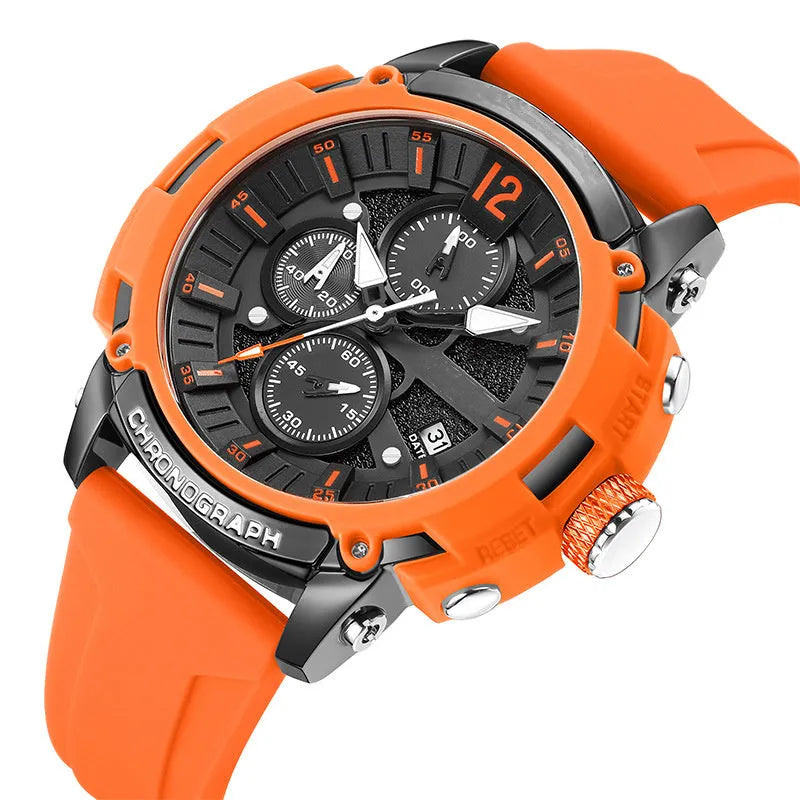 Men's oversized 51mm waterproof watch with luminous display and calendar function in multiple colour options