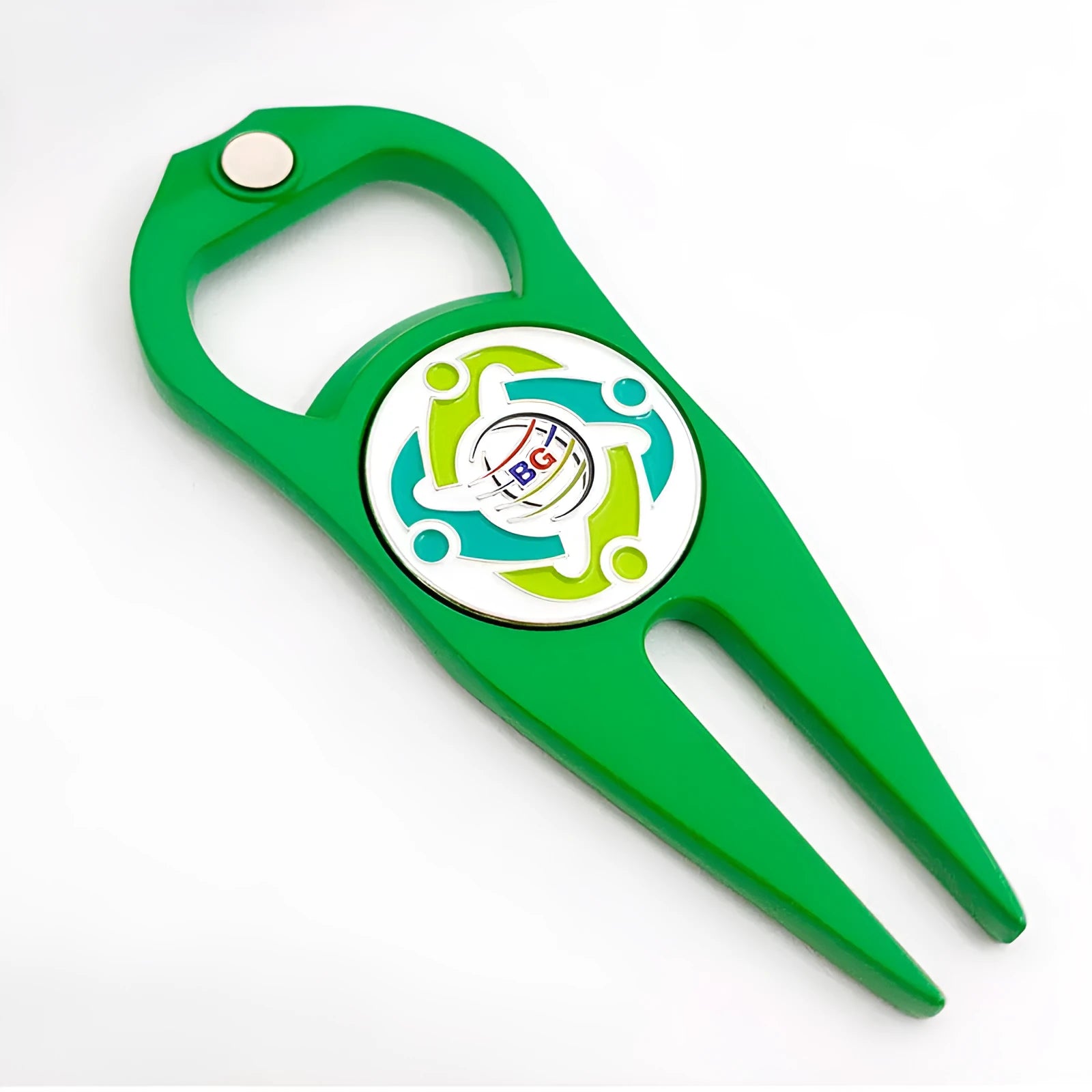 Zinc alloy golf ball fork bottle opener tool in black, green or silver with 88mm length