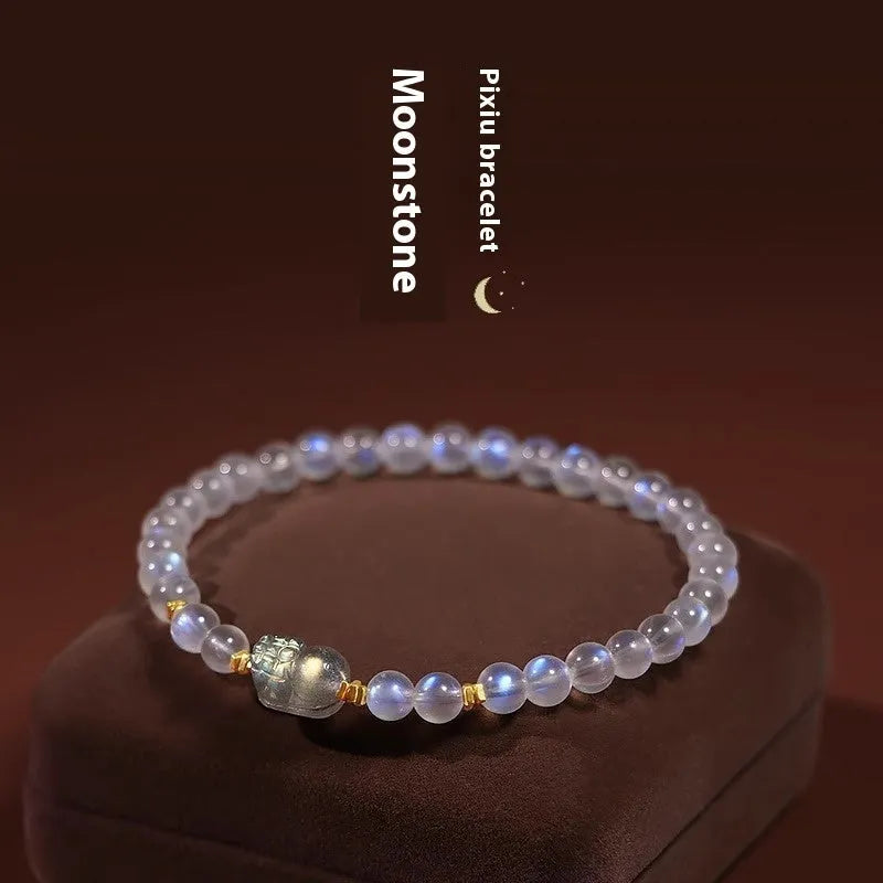Moonstone bracelet for women with blue light trend, grinding finish, and animal or zodiac motifs in national style