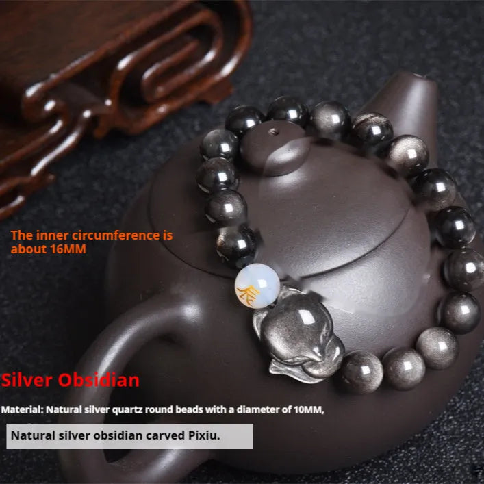 Natural obsidian bracelet 10mm zodiac guardian stone beads gold obsidian style