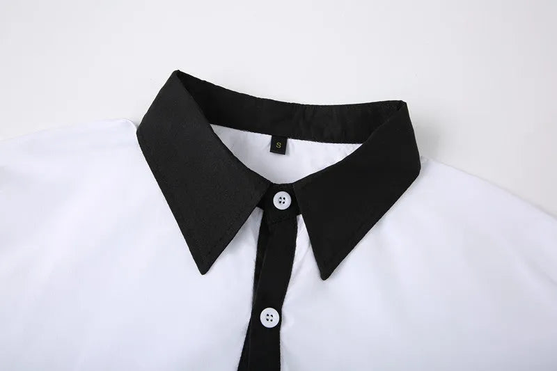 Men's long-sleeved colour-blocked shirt in white with contrasting colour panels on chest and sleeves