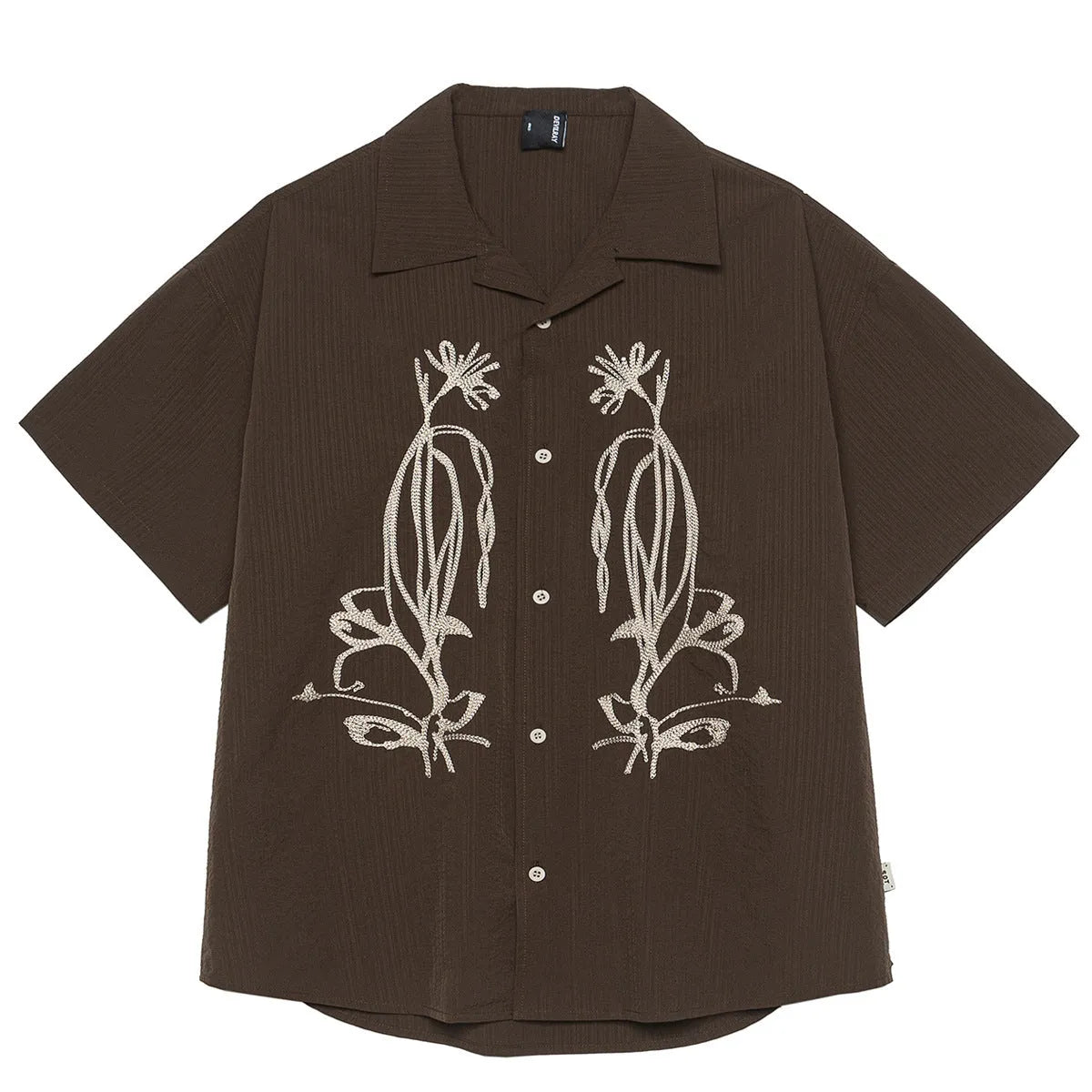 Brown coffee colour striped men's Cuban collar shirt for outdoor camping activities