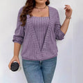 Women's solid colour V-neck false two-piece suit with long sleeves in a loose rib fabric fit.