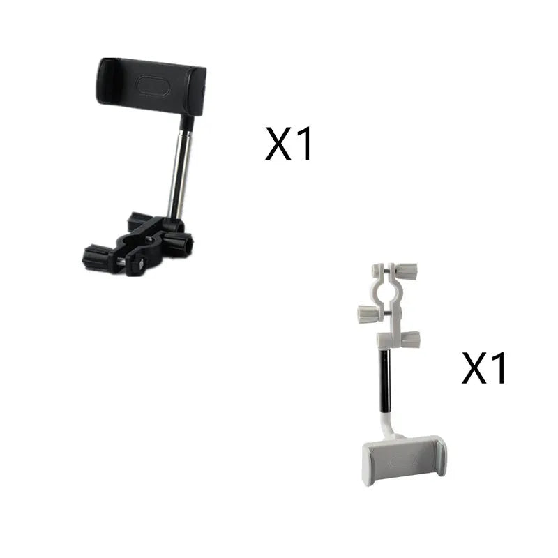 Black ABS plastic mobile phone bracket mounted on car rearview mirror showing smartphone in holder