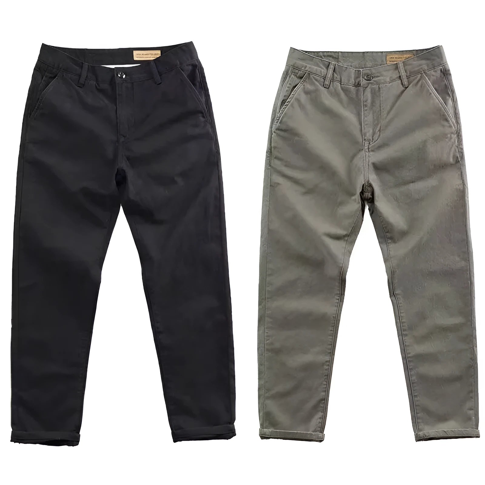 Men's micro elastic high-density slim washed straight-leg trousers in khaki, size M to 4XL