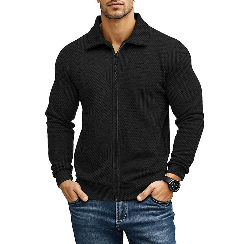 Men's casual jacket solid colour waffle turn-down collar coat front view