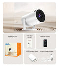 White mini wireless portable projector displaying HD content on wall