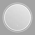 Round black aluminium frame LED bathroom mirror with touch control dimming lights.