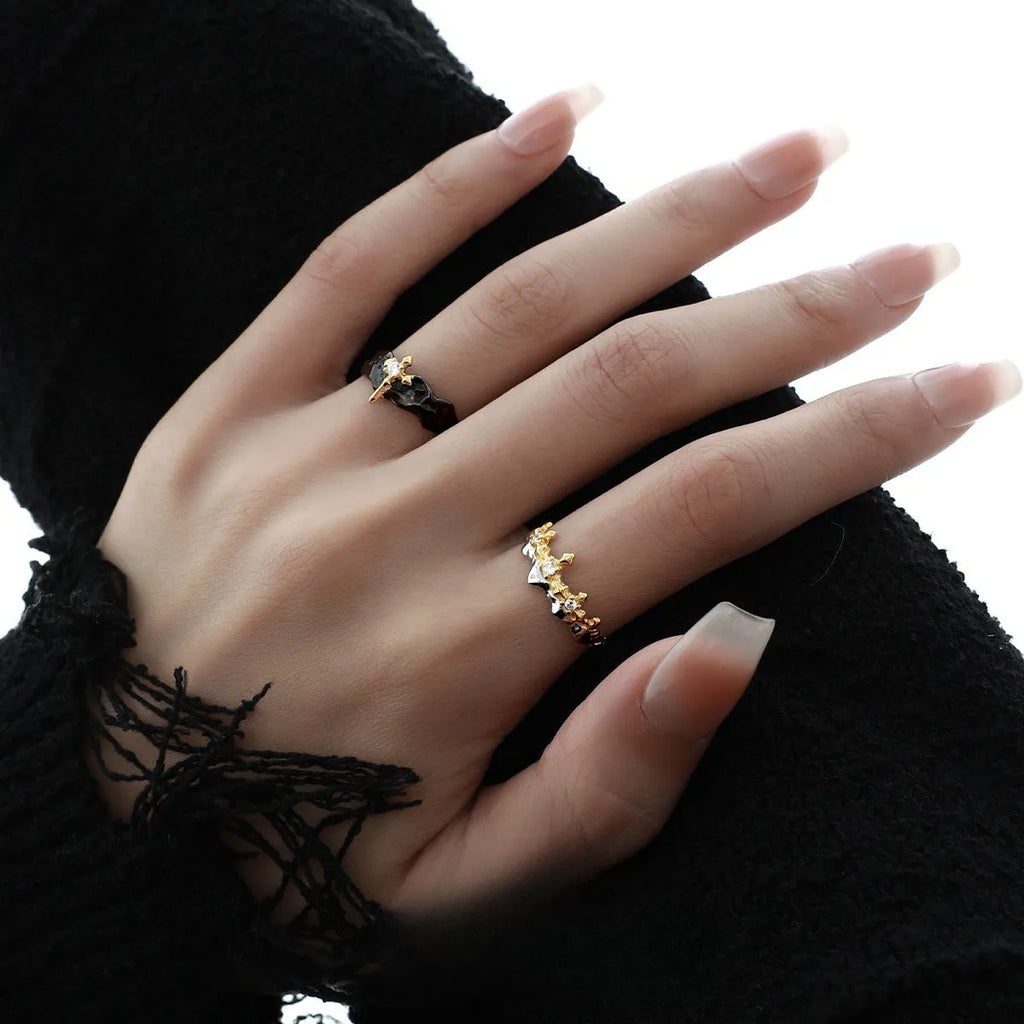 Adjustable silver couple ring with Princess Knight design in white gold or black gold electroplated finish.