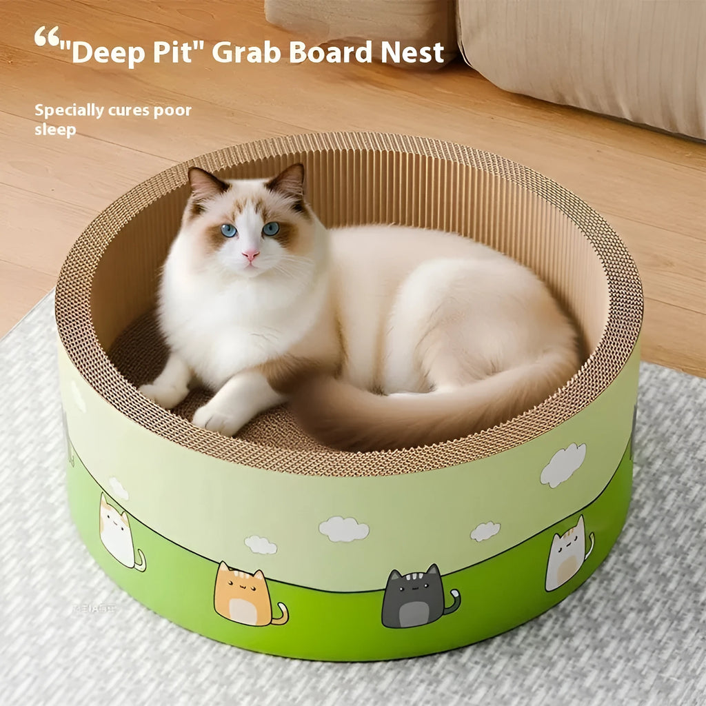 Round deep pit cat scratch board in corrugated paper material, 45cm and 50cm diameter options