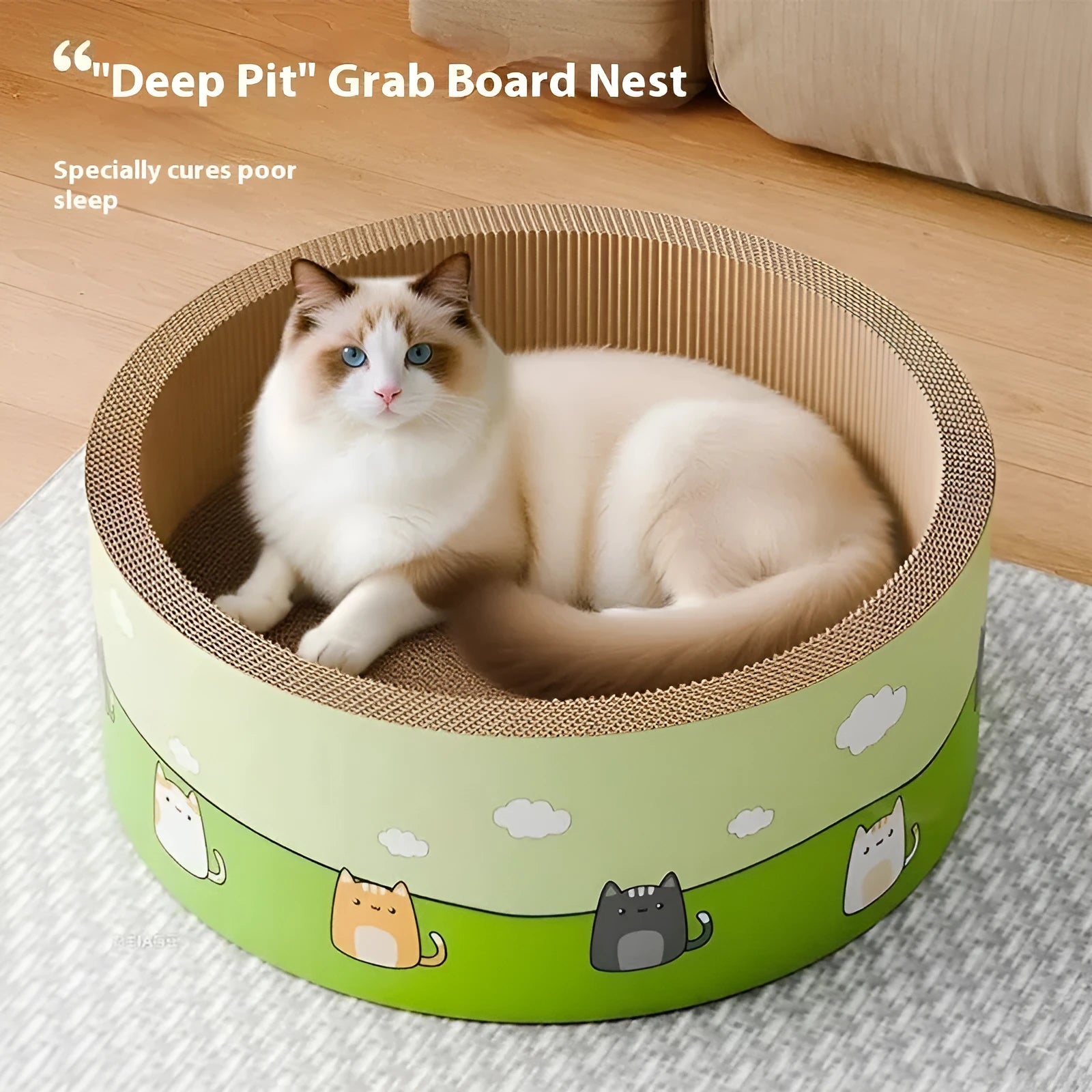 Round deep pit cat scratch board in corrugated paper material, 45cm and 50cm diameter options