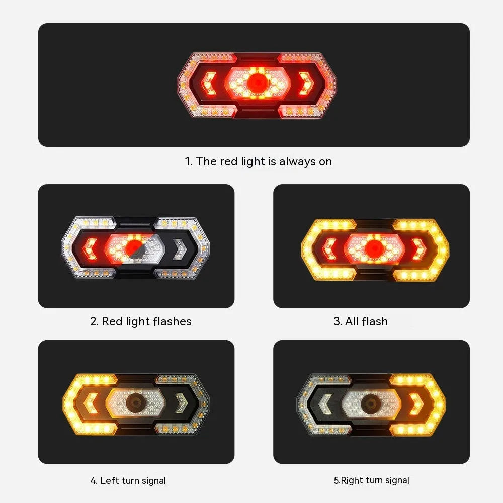 Black wireless remote control LED bicycle taillight with USB charging port