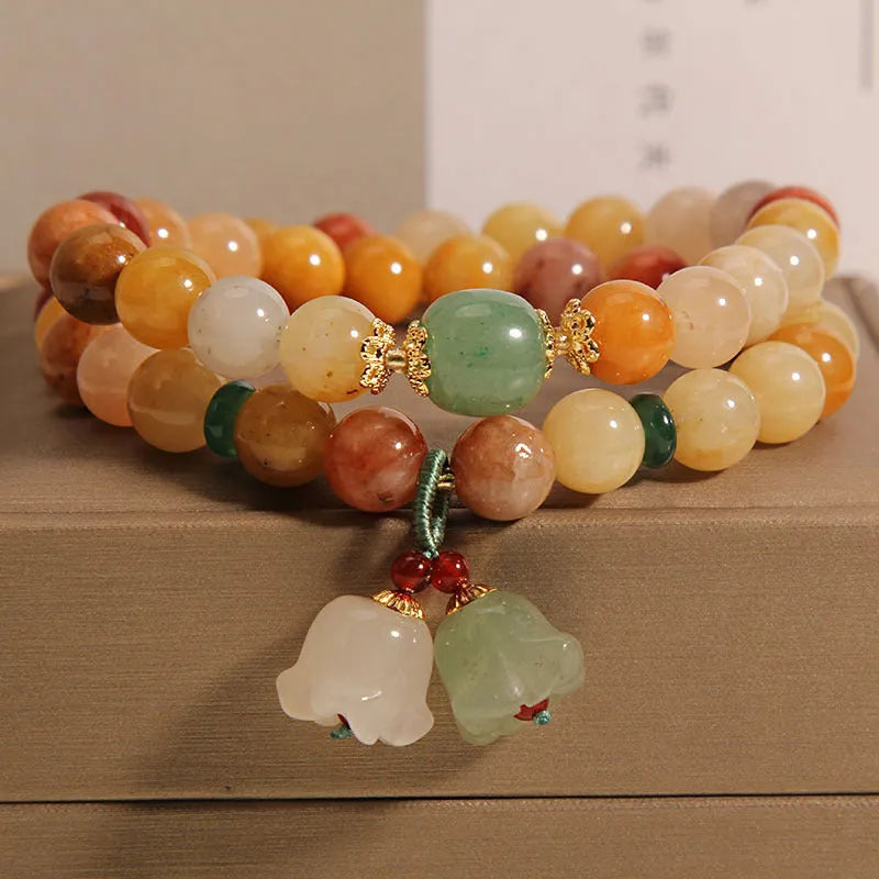 Natural jade multi-layer bracelet for women with orchid pendant on elasticated cord