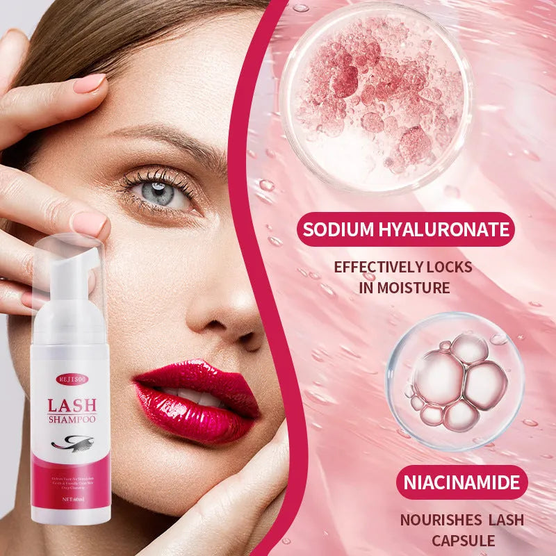 60ml bottle of lash shampoo mousse eyelash cleaning solution, 3.7cm wide.