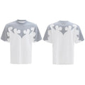 Men's loose fit T-shirt with burnt flower stitching and rhinestone detail on heavyweight cotton fabric