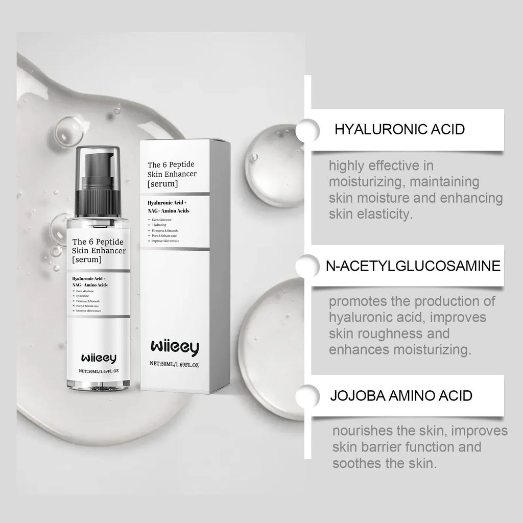 Skin Enhancer Serum 50ml bottle with dropper, hyaluronic acid and peptide formula