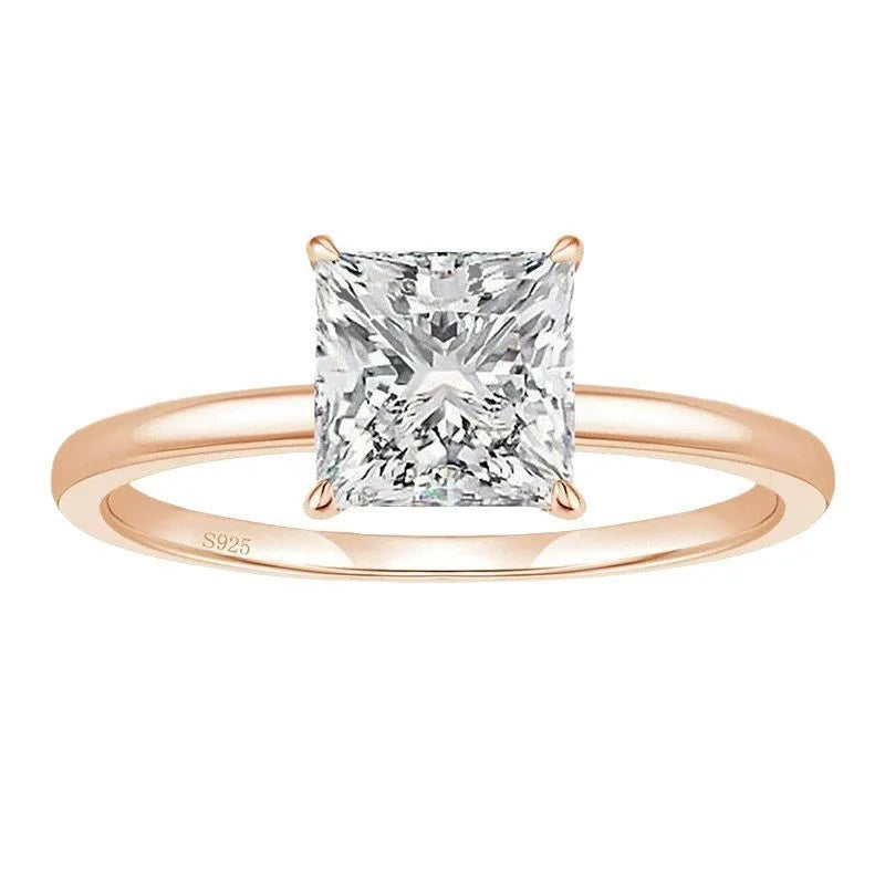 Simple geometric 925 silver women's ring with round zirconium detail in gold, rose gold, or silver finish.