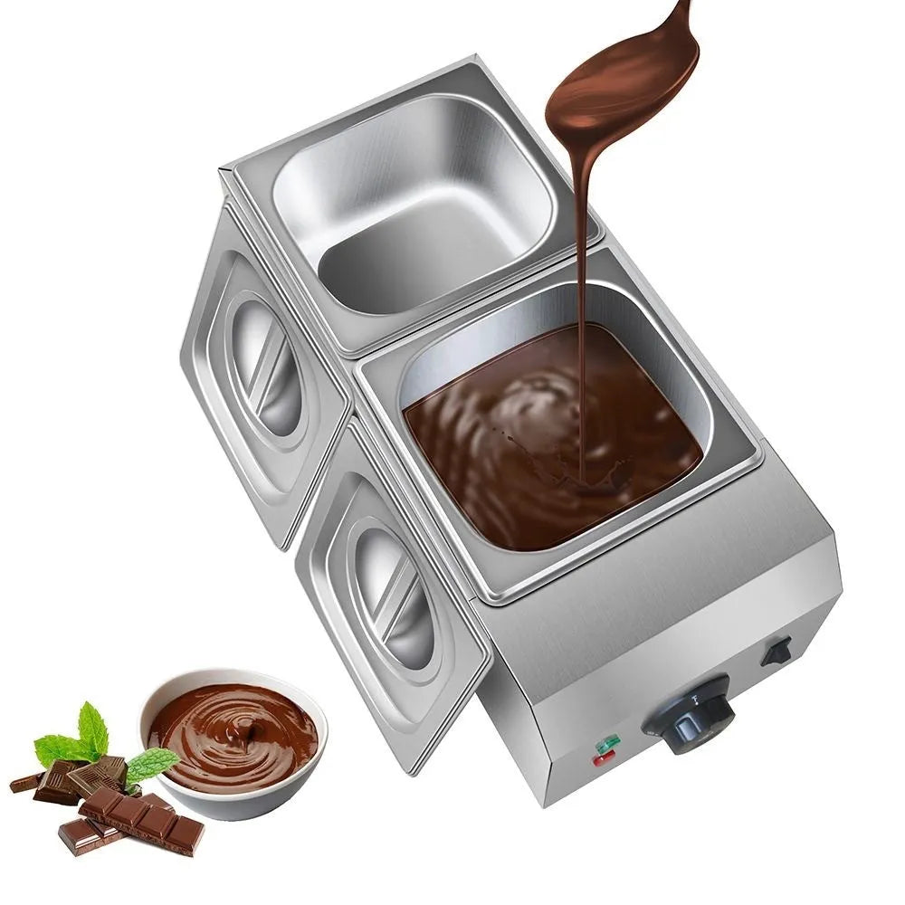 Commercial electric heating chocolate melting machine with dual pots and temperature control