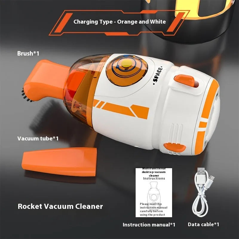 USB handheld desktop vacuum cleaner in blue rocket design for keyboard and car cleaning