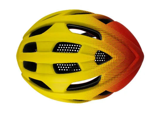 Orange road bike mountain riding helmet with 16 vents and in-mold PC EPS shell on white background