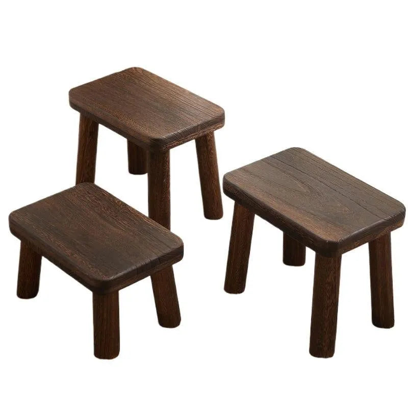 Solid wood changing stool with distressed finish for household shoes changing