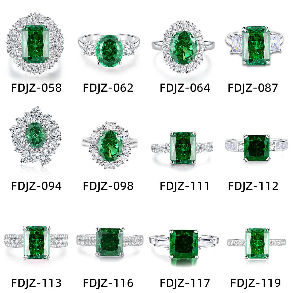 S925 sterling silver ring with a green emerald in a geometric Palaibahao setting on a woman's finger.