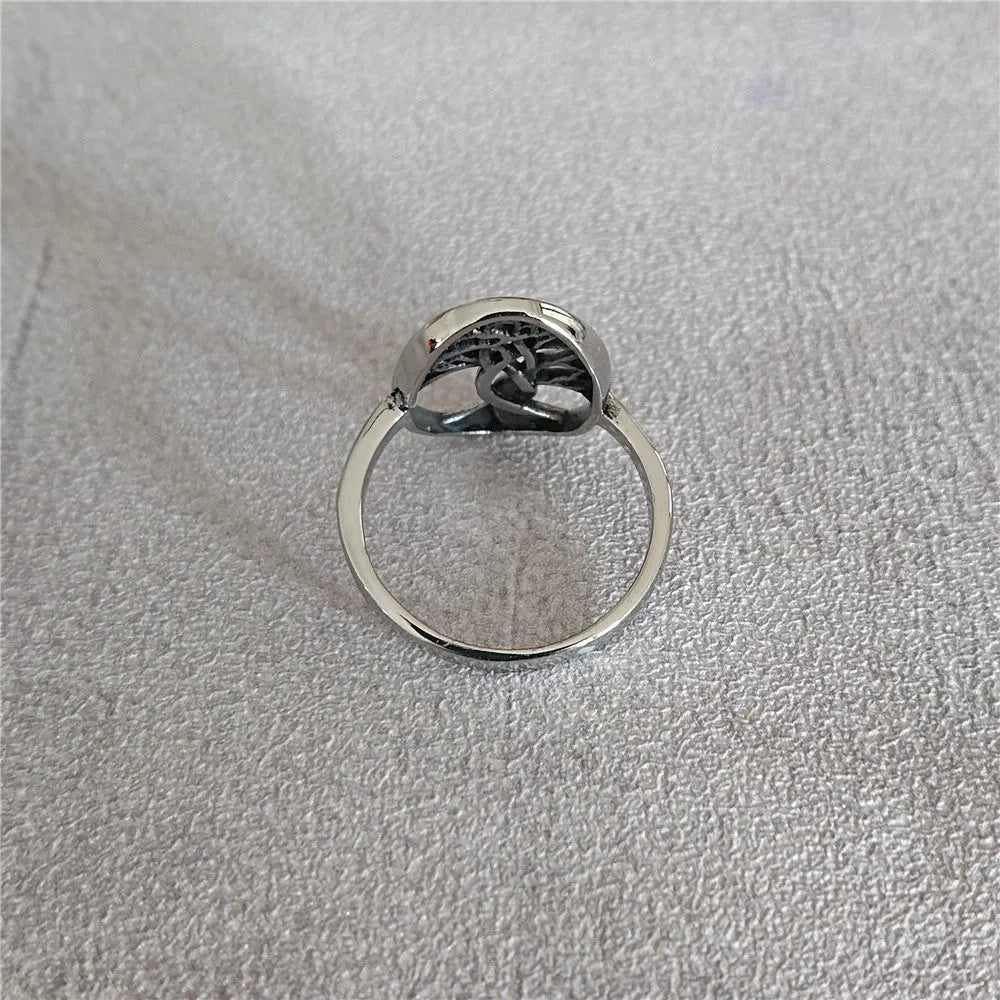 Retro Tree of Life design on a men's titanium steel ring shown in picture colour