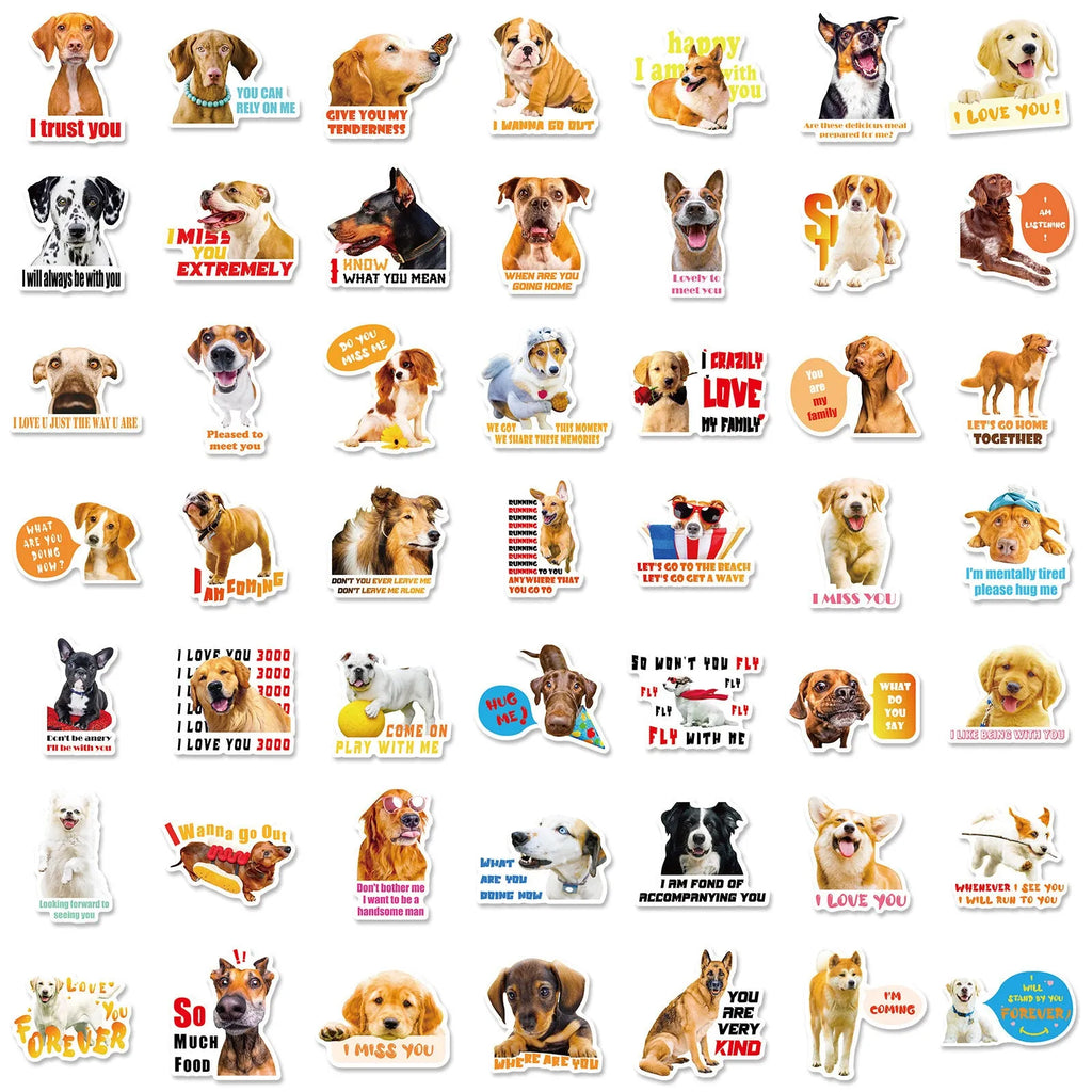Pack of 100 realistic dog face expression stickers in Nordic style design