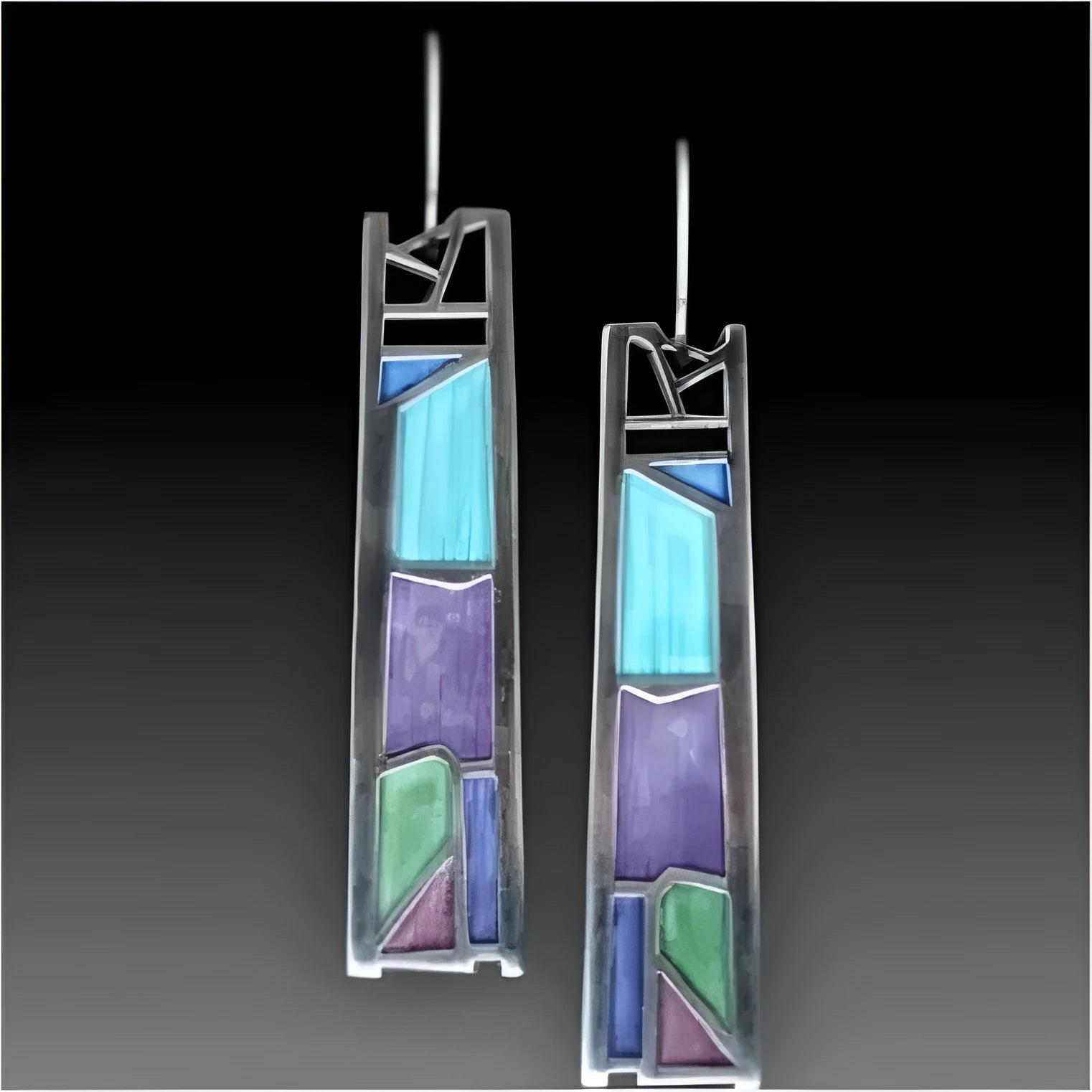 Water drop irregular oil color silver alloy women's drop earrings on white background