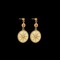 Geometric stainless steel earrings showing eight-awl-star, eye and shell-sun design variations