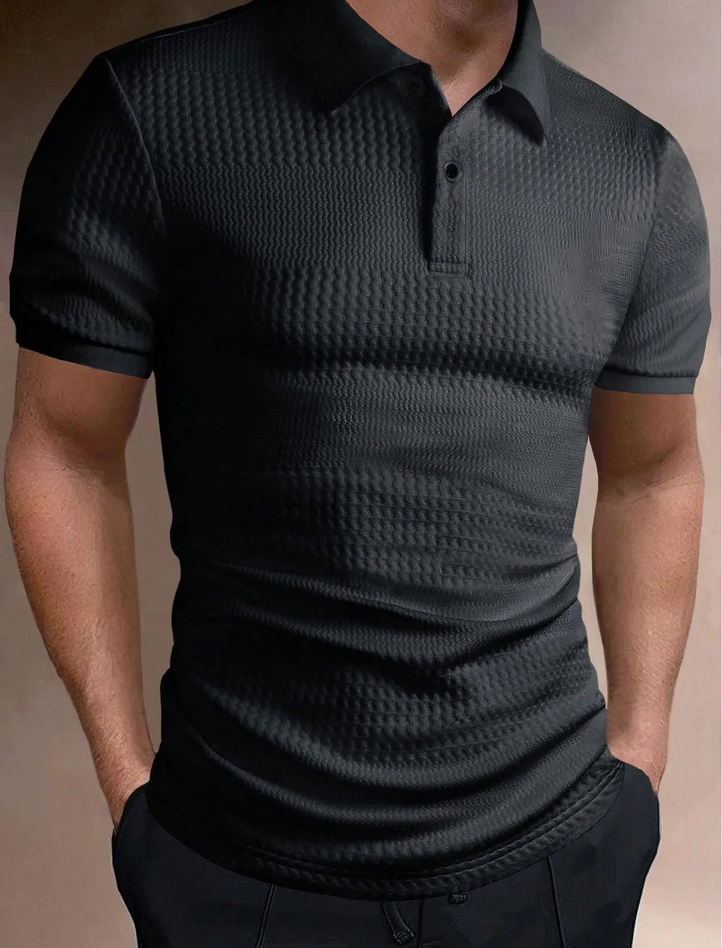 American striped men's polo shirt in loose fit, short sleeves, available in five colours including khaki and navy blue