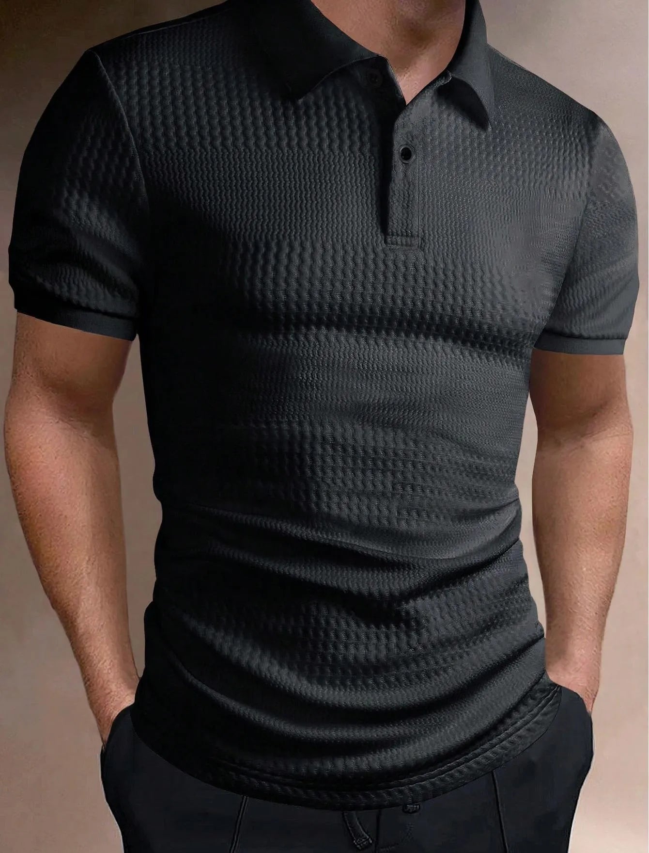 American striped men's polo shirt in loose fit, short sleeves, available in five colours including khaki and navy blue